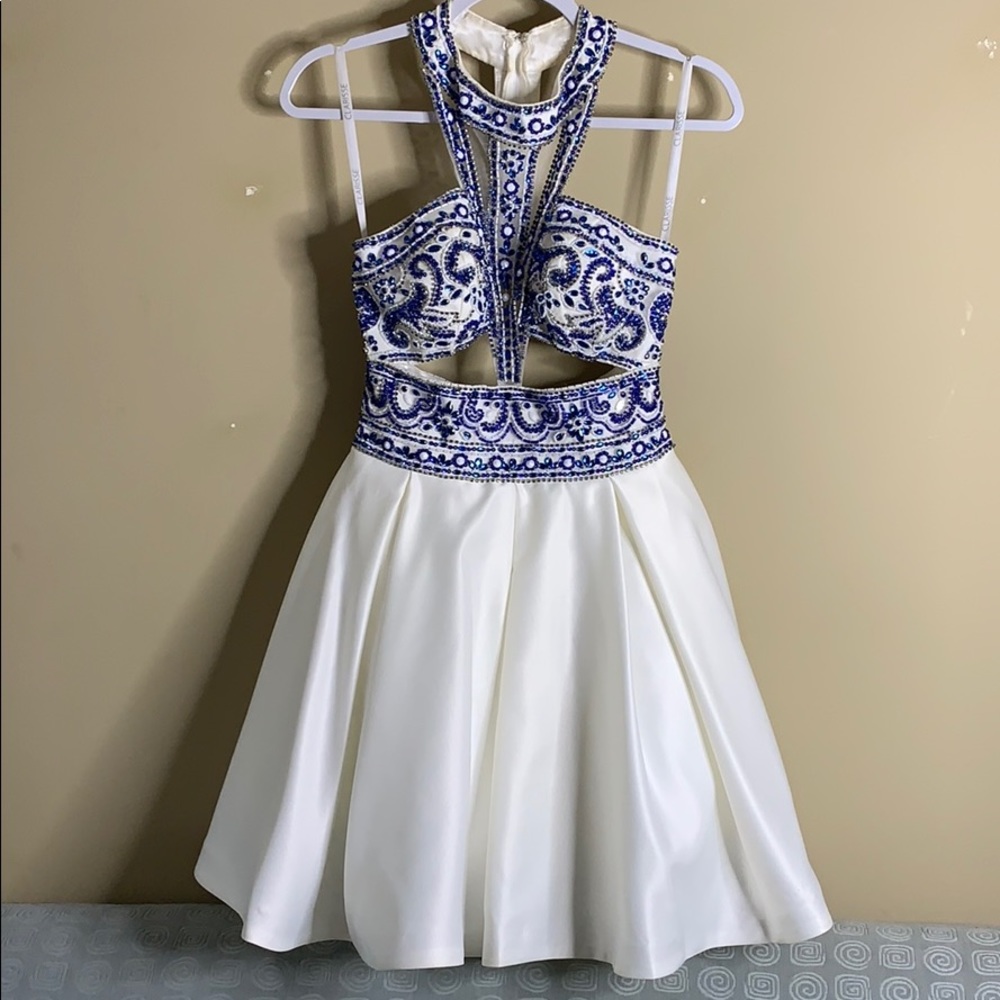 Beaded halter semi formal dress